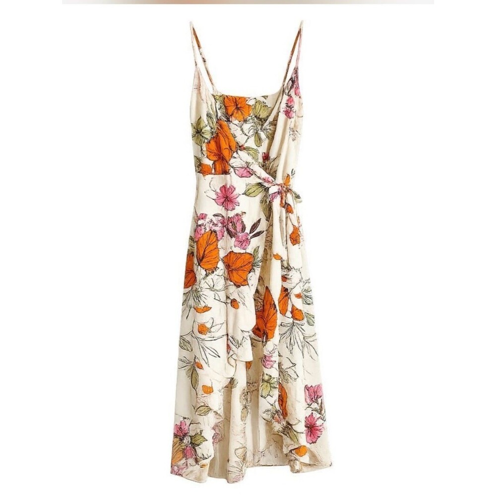Cupshe Cream Wrap Dress with Orange & Pink Floral Print M